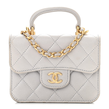 Chanel Lambskin Quilted Top Handle Flap Coin Purse With Chain Grey 1 of 13