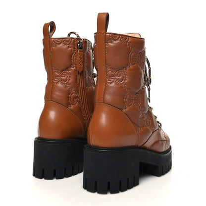 Gucci Cordovan Lux Nappa GG Matelasse Lace Up 60mm Combat Boots 36 Dark Hazel Brown 4 of 9