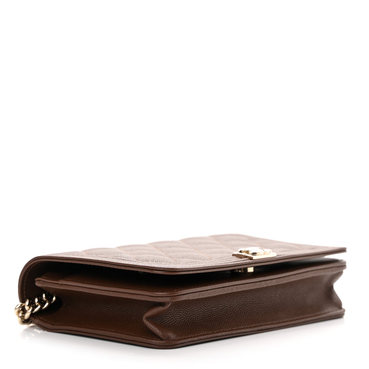 Caviar Quilted Boy Wallet On Chain WOC Dark Brown