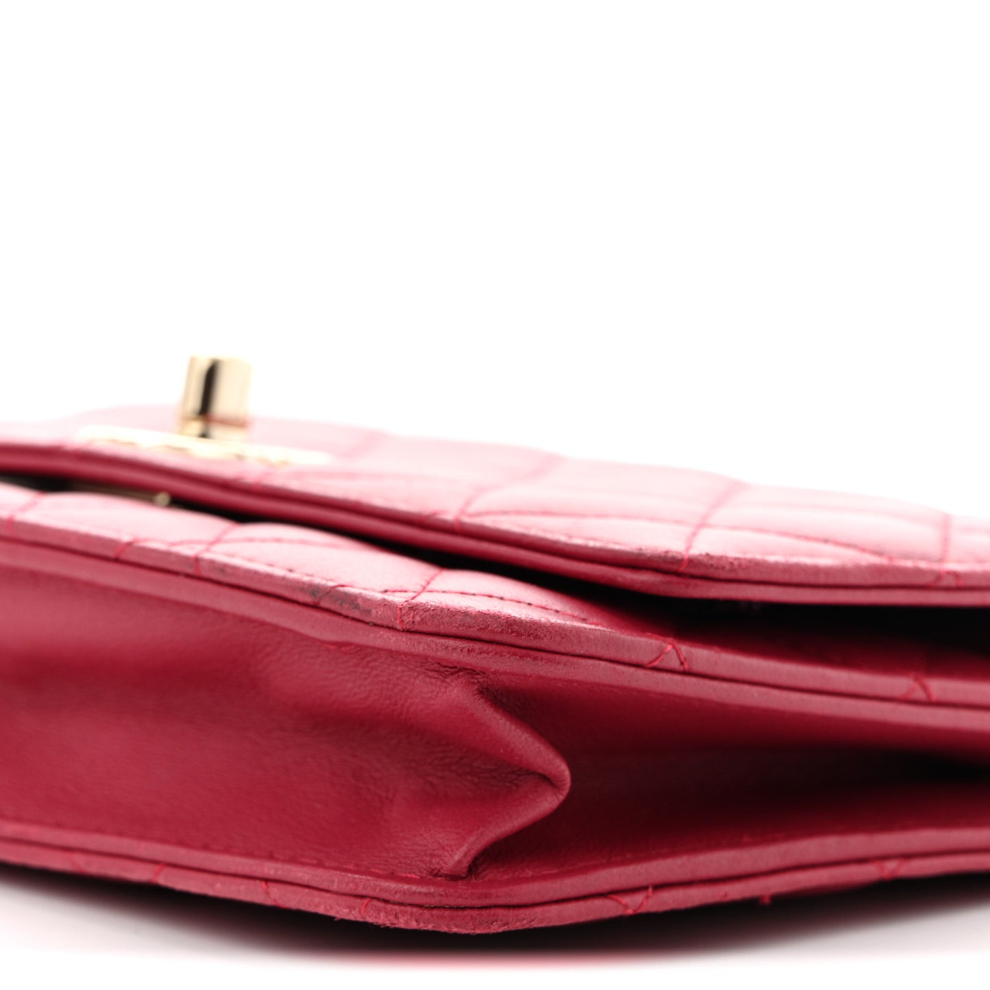 Lambskin Quilted Trendy CC Wallet On Chain WOC Dark Pink
