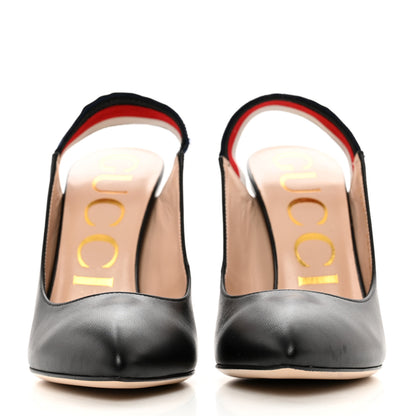 Gucci Malaga Kid Web Sylvie High Heel Slingback Pumps 36.5 Black 2 of 9