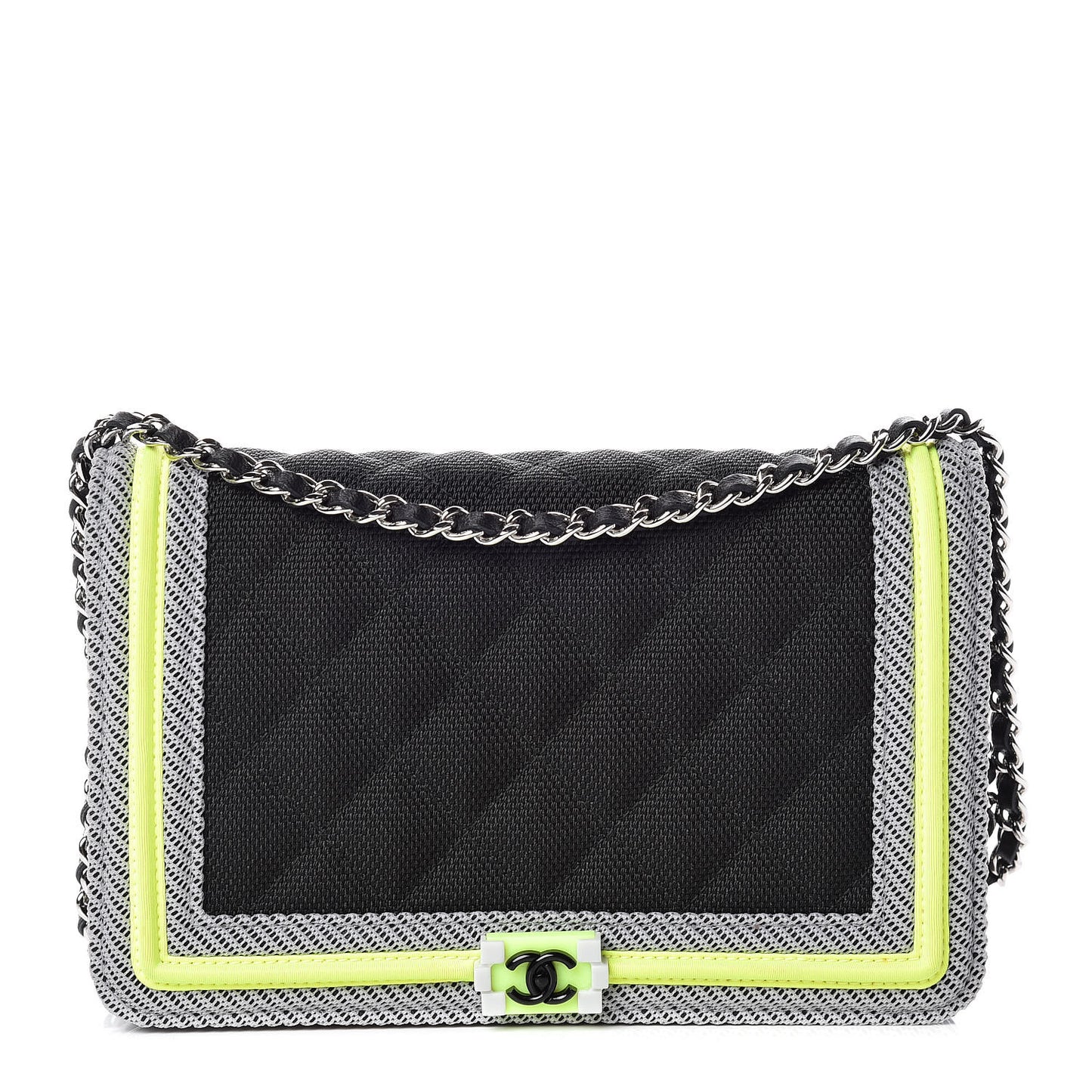 Canvas Quilted Fluo Boy Wallet On Chain WOC Black Grey Yellow