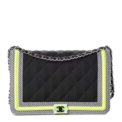 Chanel Canvas Quilted Fluo Boy Wallet On Chain WOC Black Grey Yellow 1 of 15