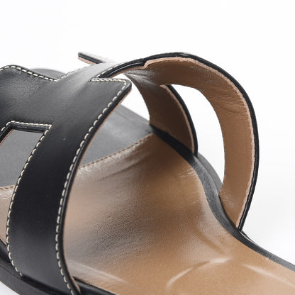 Hermes Box Calfskin Oran Sandals 38 Black 12 of 14