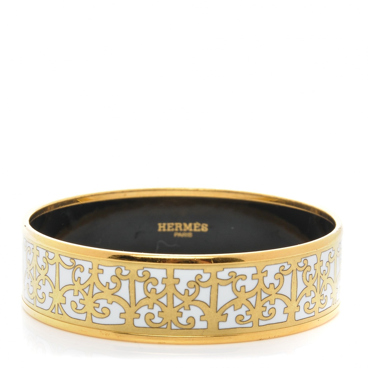 Hermes Enamel Printed Wide Balcons du Guadalquivir Bracelet 65 Gold 1 of 5