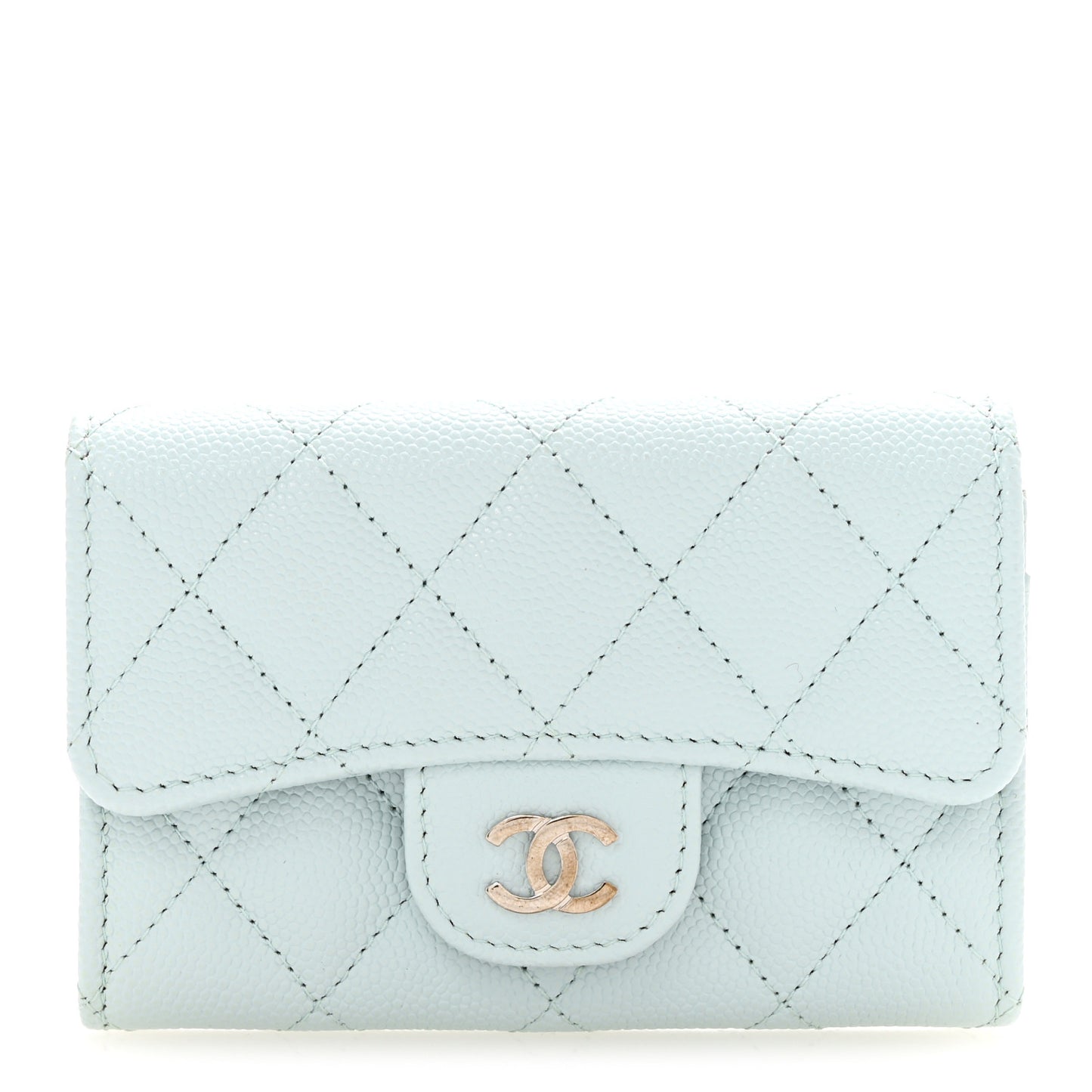 Caviar Quilted Flap Card Holder Wallet Light Blue