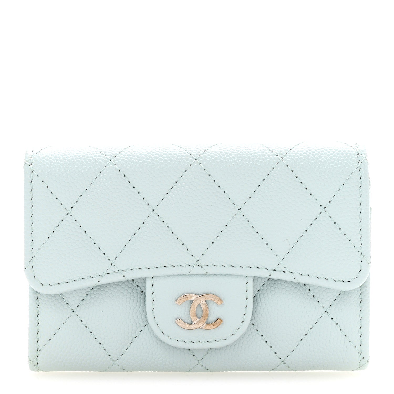 Chanel Caviar Quilted Flap Card Holder Wallet Light Blue 1 of 7