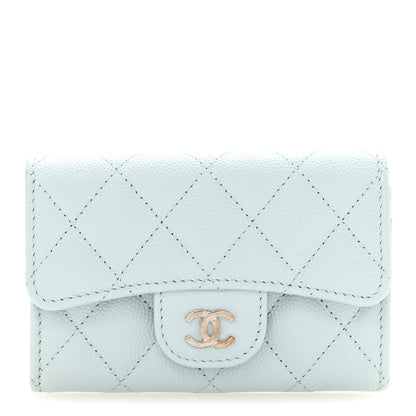 Chanel Caviar Quilted Flap Card Holder Wallet Light Blue 1 of 7