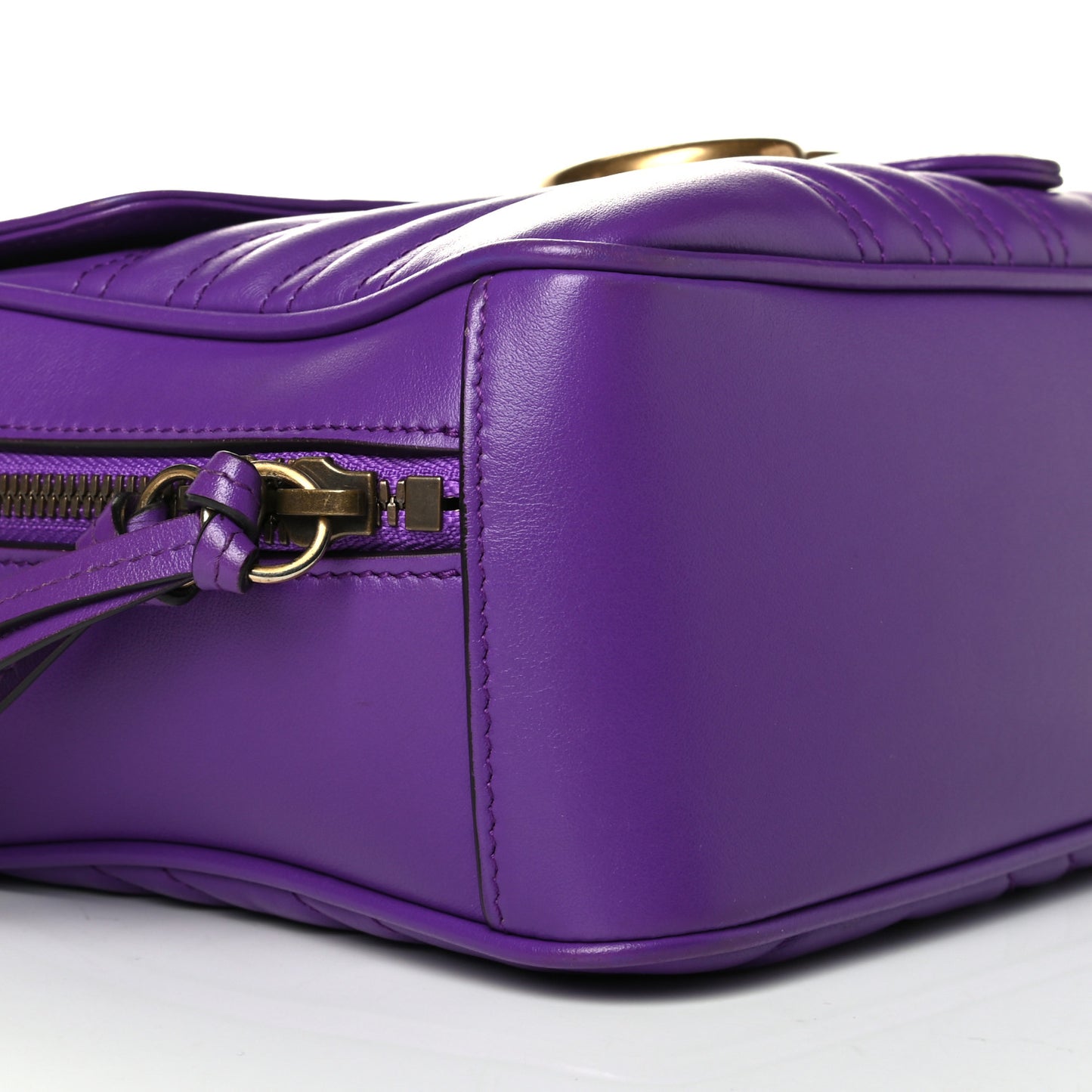Calfskin Matelasse Sylvie Web Small GG Marmont Top Handle Shoulder Bag Shine Purple