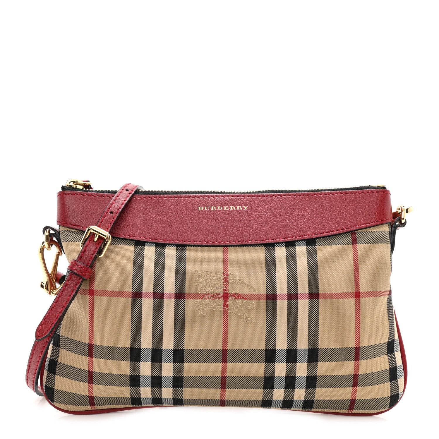 Burberry Horseferry Check Peyton Crossbody Clutch Bag Parade Red 1 of 9