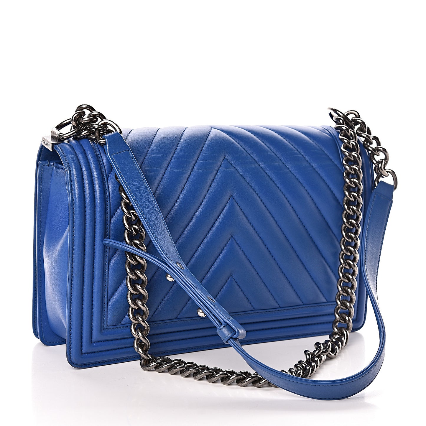 Lambskin Chevron Quilted New Medium Boy Flap Blue