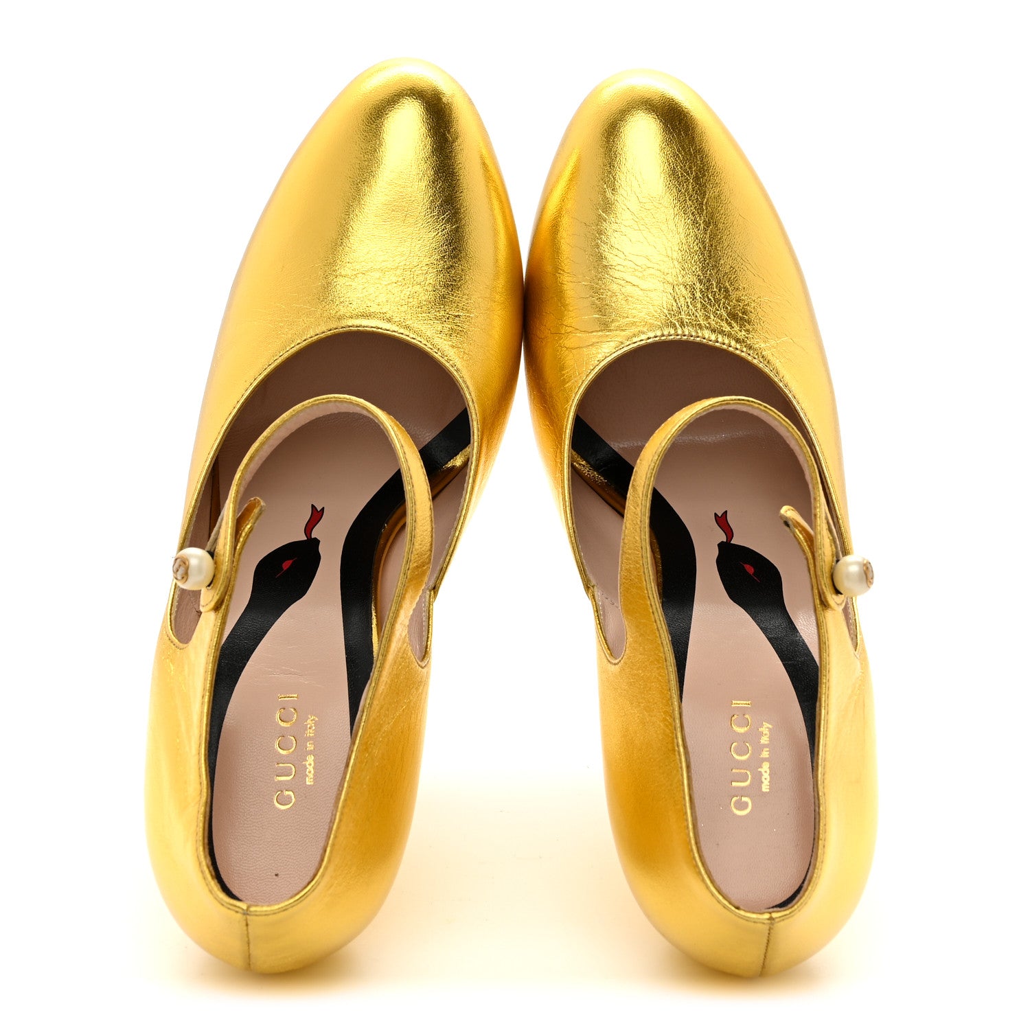 Gucci Metallic Malaga Kid Lesley Mary Jane Pumps 39.5 Gold 1779457