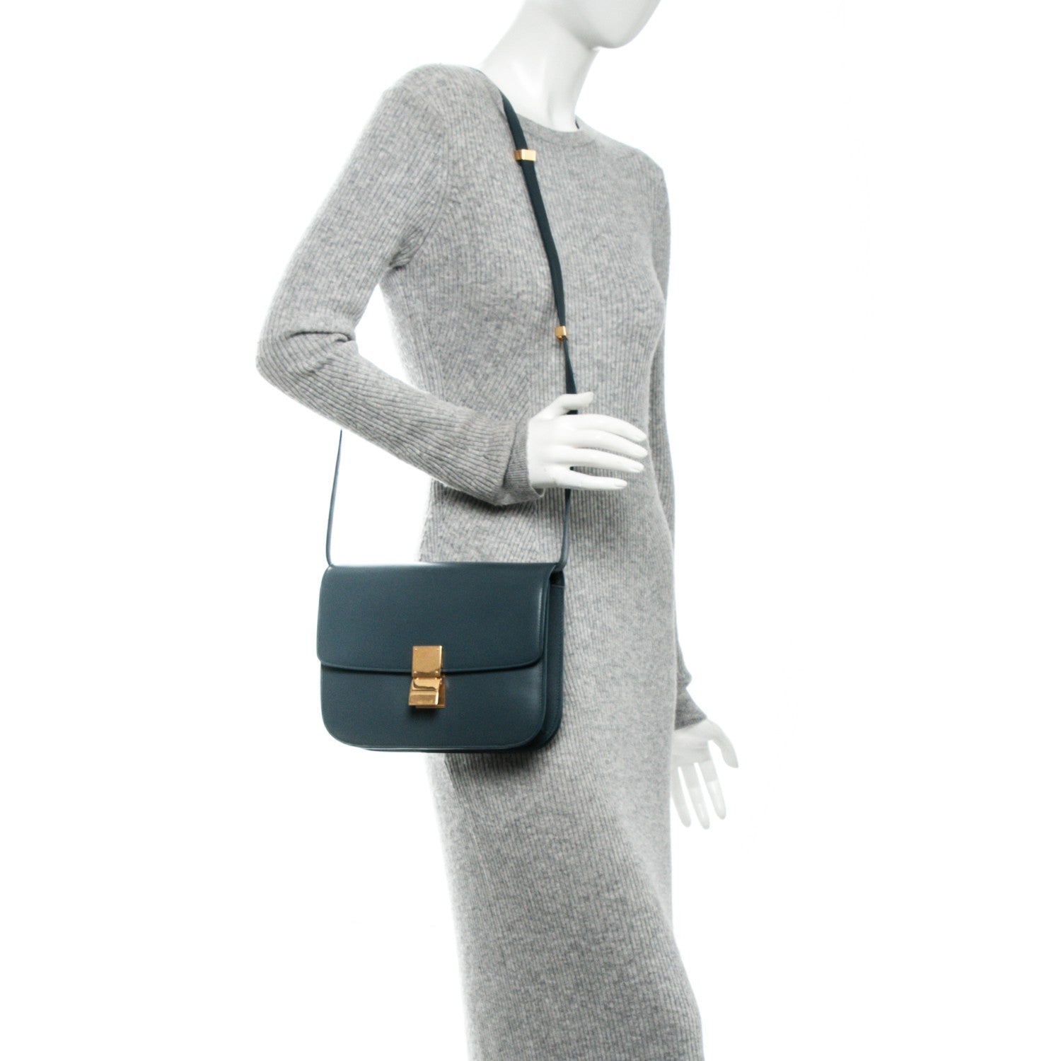 Celine Box Calfskin Medium Classic Box Flap Bag Slate Blue 2 of 6