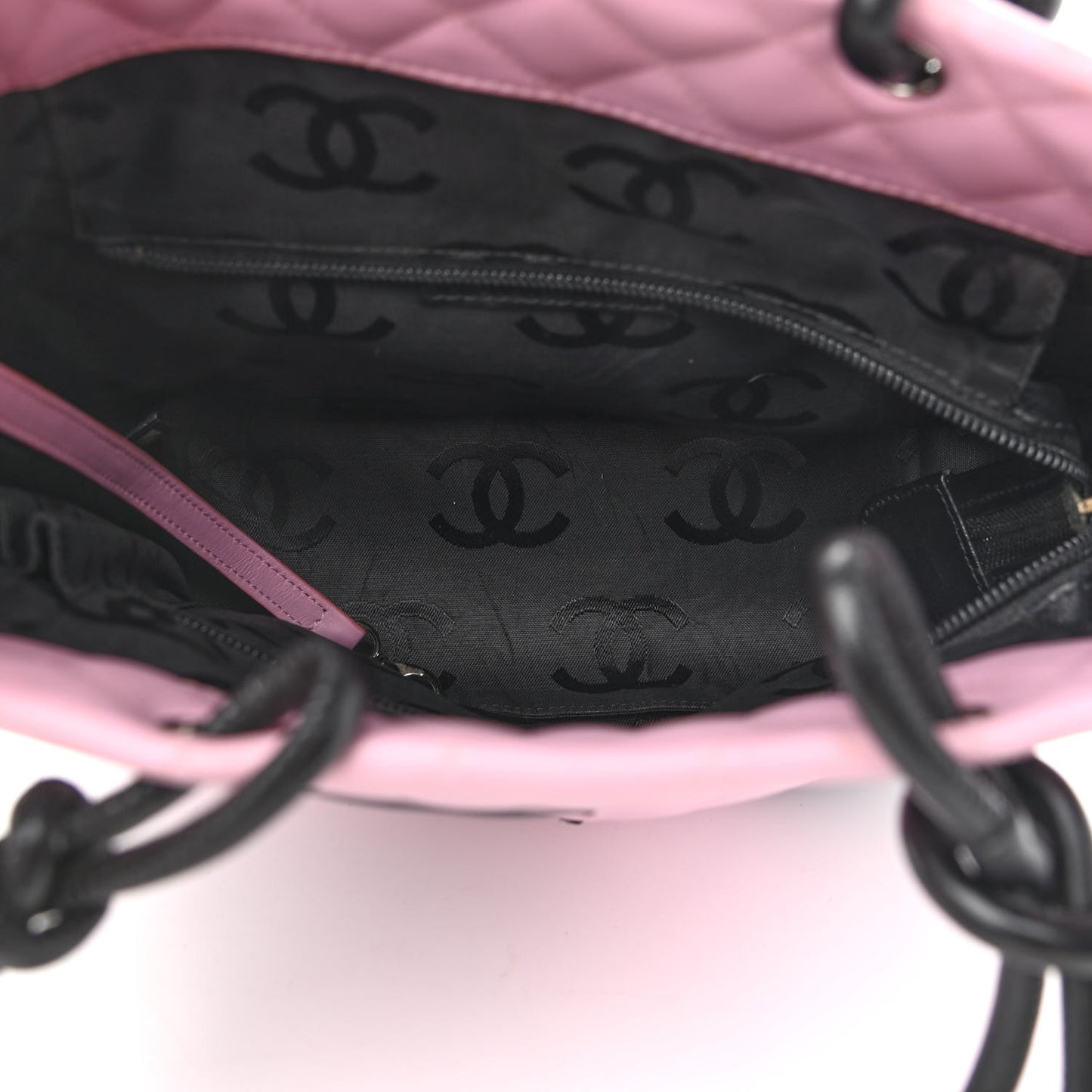 Calfskin Quilted Medium Cambon Tote Pink Black