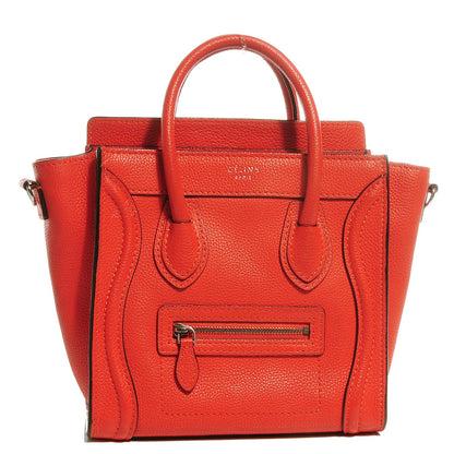 Celine Drummed Calfskin Nano Luggage Vermillion 1 of 8