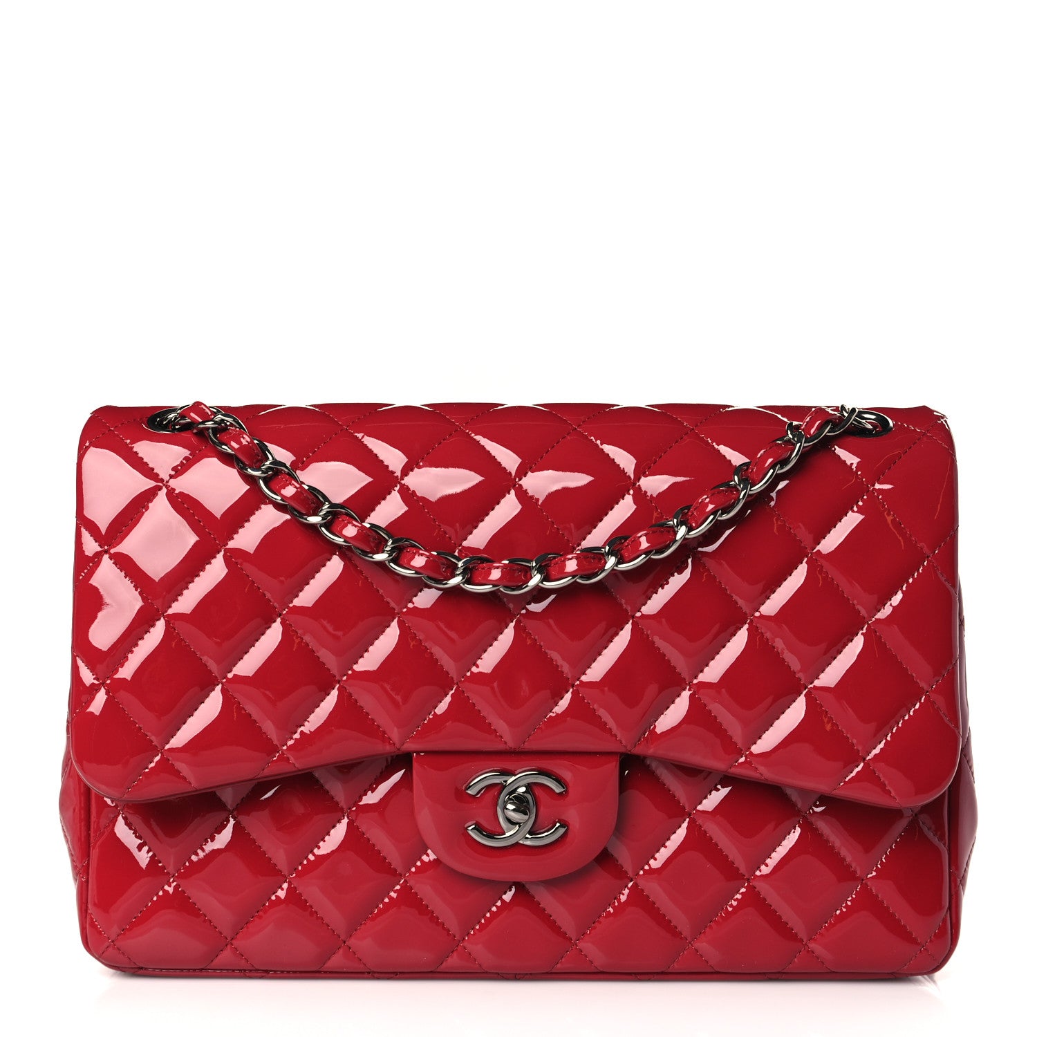 Chanel Patent Quilted Jumbo Double Flap Red 1 of 9