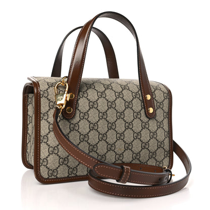 Gucci GG Supreme Monogram Azalea Calfskin Mini Horsebit 1955 Foldover Top Handle Bag Beige Ebony Brown Sugar 3 of 14