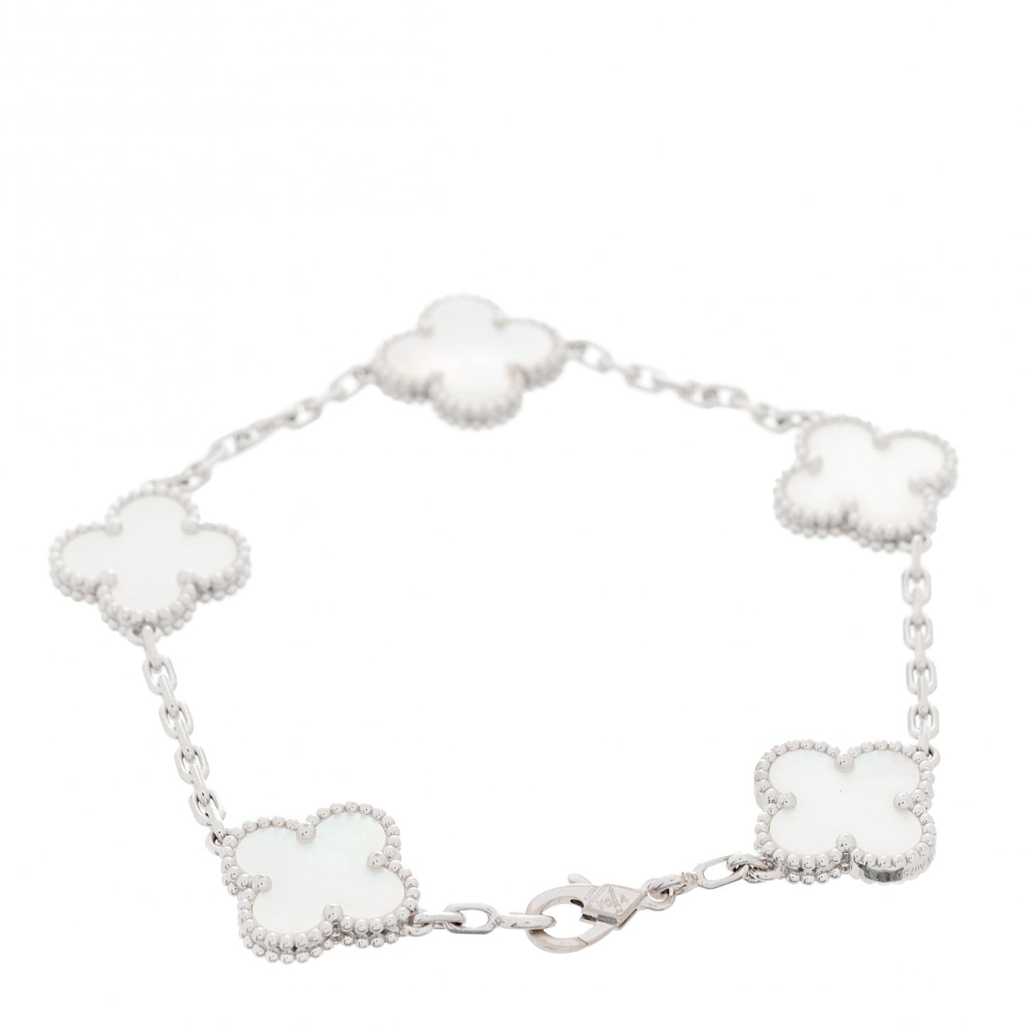 18K White Gold Mother of Pearl 5 Motifs Vintage Alhambra Bracelet