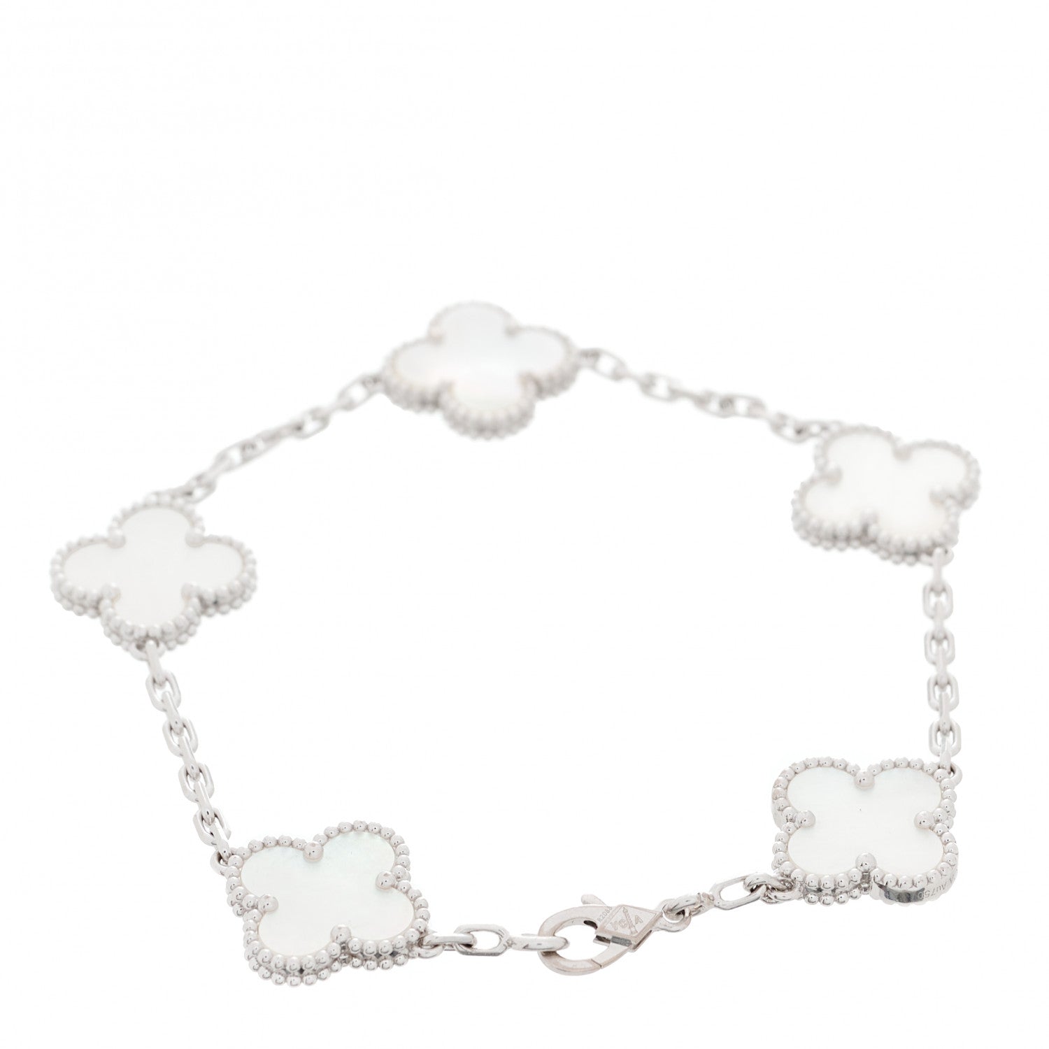 Van Cleef & Arpels 18K White Gold Mother of Pearl 5 Motifs Vintage Alhambra Bracelet 2 of 6