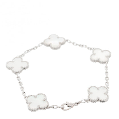 Van Cleef & Arpels 18K White Gold Mother of Pearl 5 Motifs Vintage Alhambra Bracelet 2 of 6