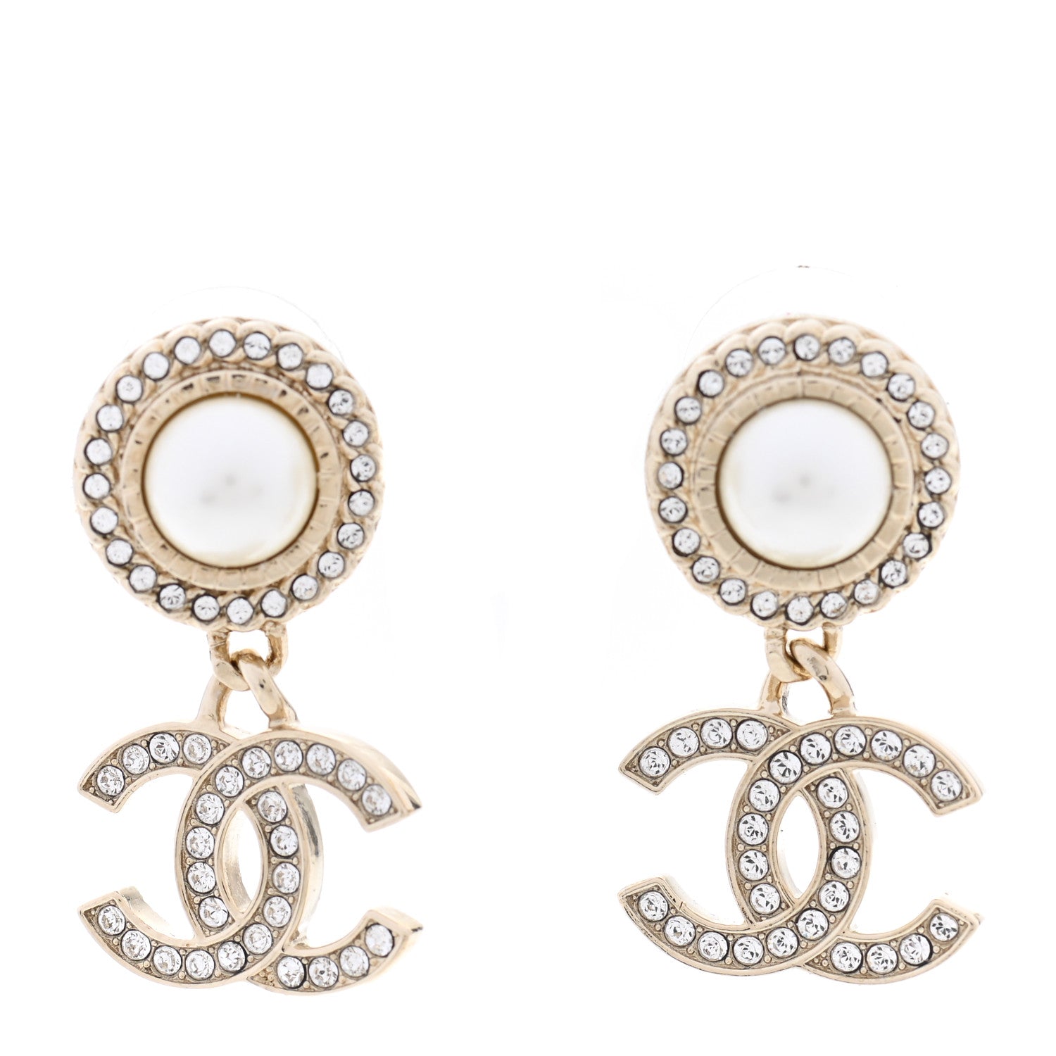 Chanel Crystal Pearl Bow-tiful CC Drop Earrings Gold 1 of 4