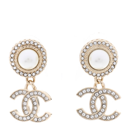 Chanel Crystal Pearl Bow-tiful CC Drop Earrings Gold 1 of 4