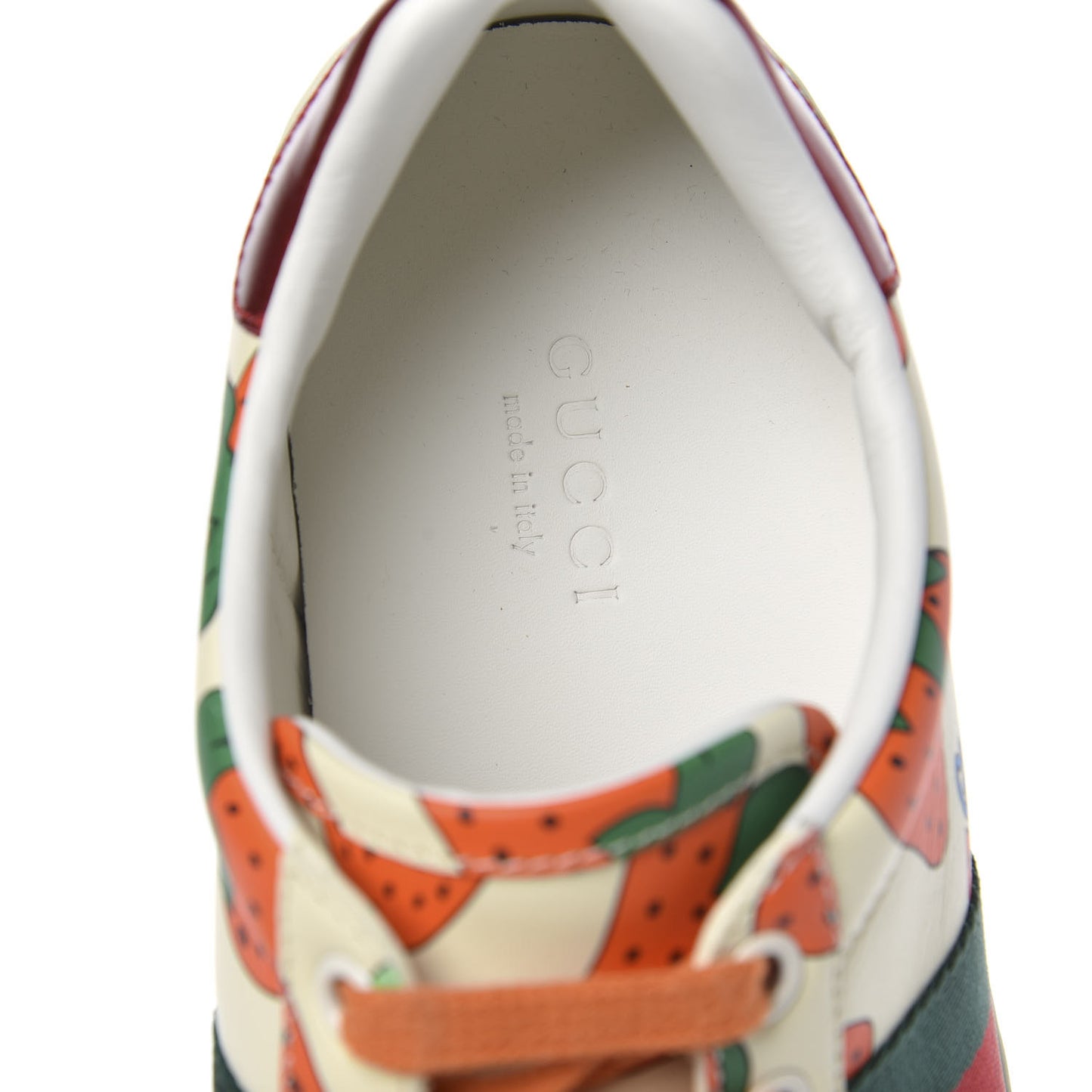 Calfskin Web Strawberry Print Womens Ace Sneakers 36 Ivory Red Green