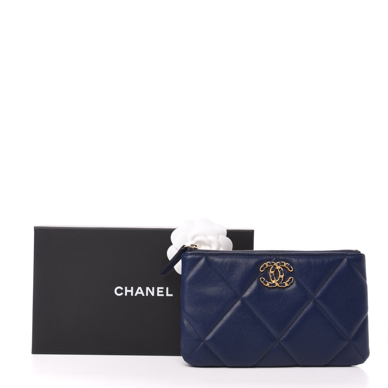 Chanel Lambskin Quilted Small Chanel 19 Pouch Navy 8 of 8