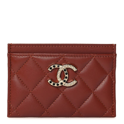 Chanel Lambskin Pearl Enamel Quilted CC Card Holder Brown 1 of 9