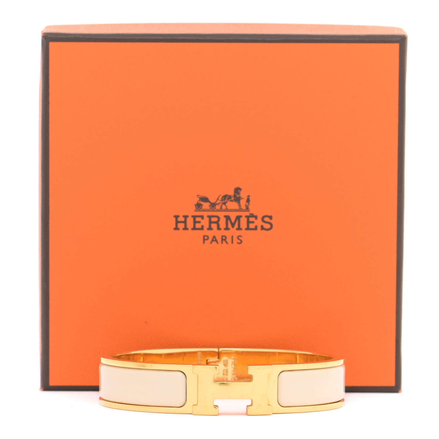 Hermes Enamel Narrow Clic Clac H Bracelet GM Beige Nacre 6 of 6