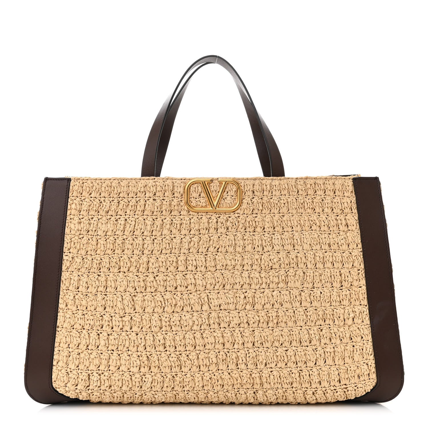 Valentino Garavani Raffia Calfskin Vlogo Tote Naturale Fondant 1 of 9