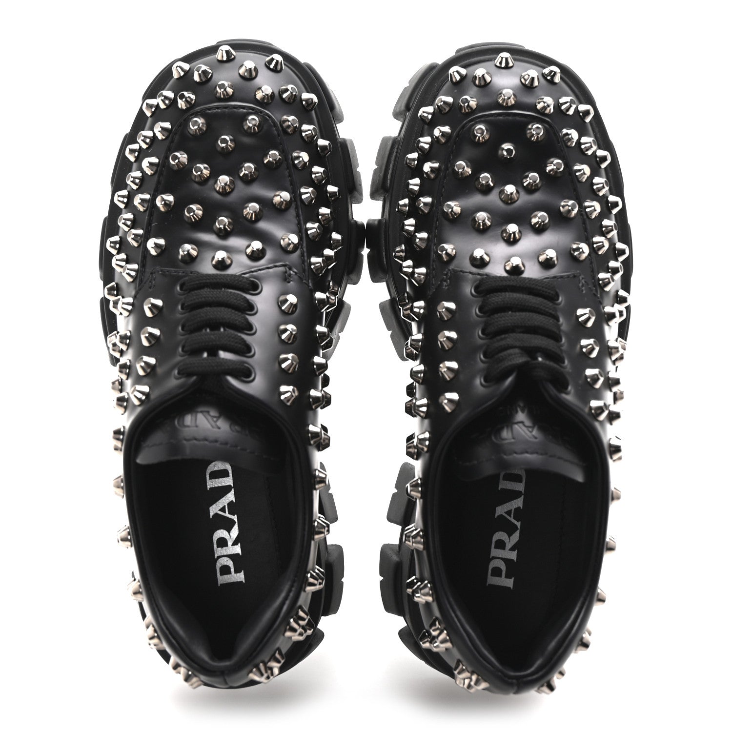 Prada Spazzolato Rois Studded Lace Up Monolith 55mm Derby Loafers 36 Black 2 of 9