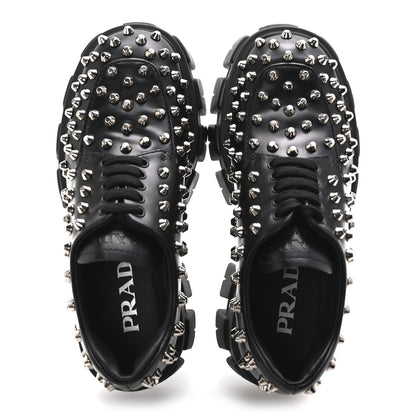 Prada Spazzolato Rois Studded Lace Up Monolith 55mm Derby Loafers 36 Black 2 of 9