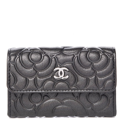 Chanel Goatskin Camellia Embossed Card Holder Wallet Grey 1 of 9