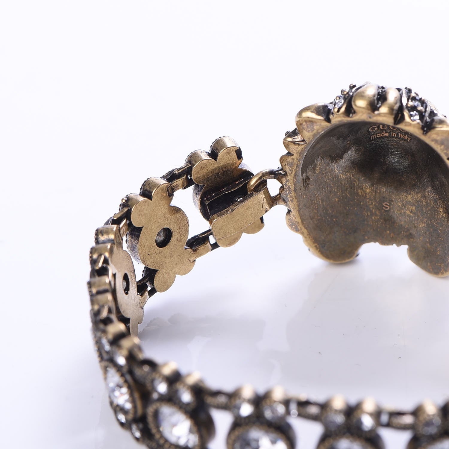 Gucci Metal Crystal Lion Head Bracelet S Aged Gold 6 of 6