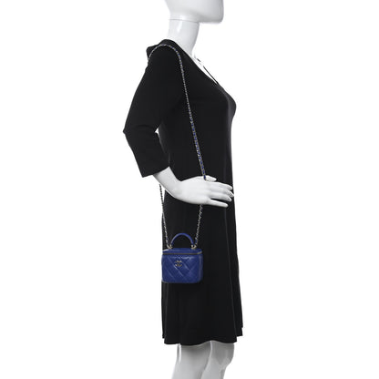 Chanel Lambskin Quilted Top Handle Mini Vanity Case With Chain Blue 2 of 10