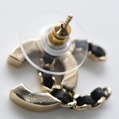 Chanel Crystal Baguette Lambskin Chain CC Vintage Allure Stud Earrings Black Gold 4 of 5
