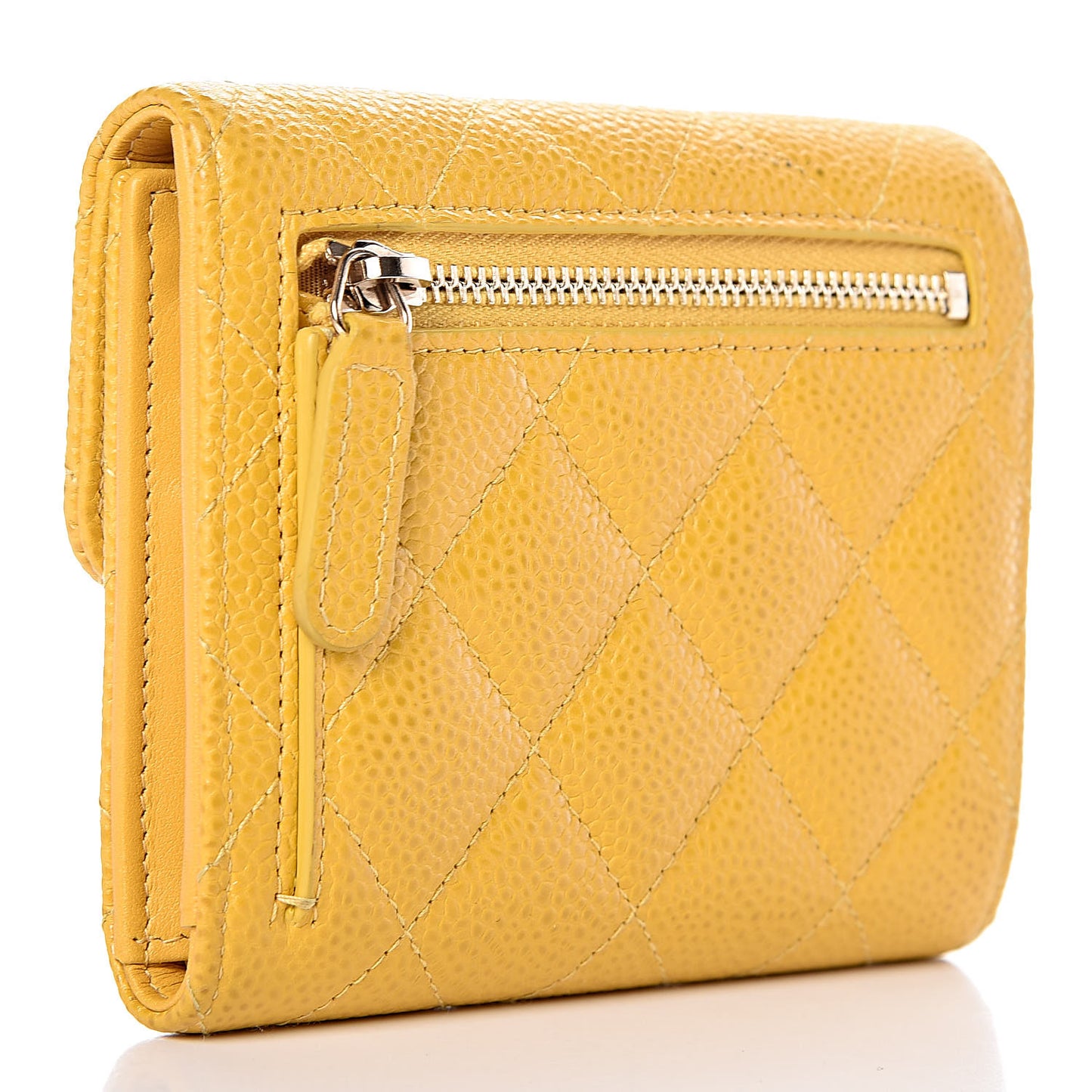Caviar Quilted Compact Flap Wallet Yellow