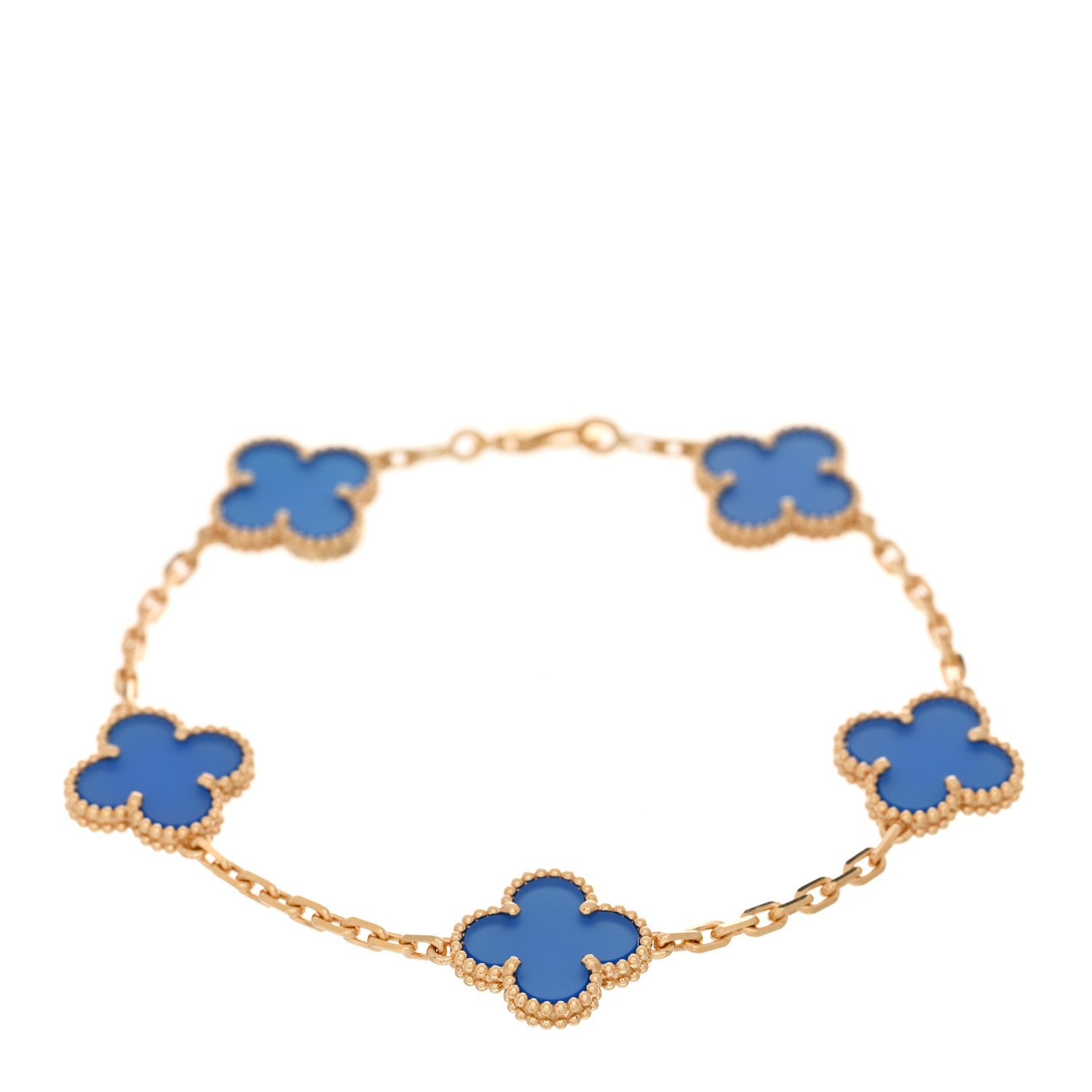 Van Cleef & Arpels 18K Yellow Gold Blue Agate 5 Motifs Vintage Alhambra Bracelet 1 of 4