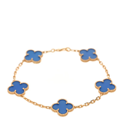 Van Cleef & Arpels 18K Yellow Gold Blue Agate 5 Motifs Vintage Alhambra Bracelet 1 of 4