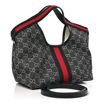 Gucci Denim GG Monogram Web Small Giglio Tote Blue White 4 of 11