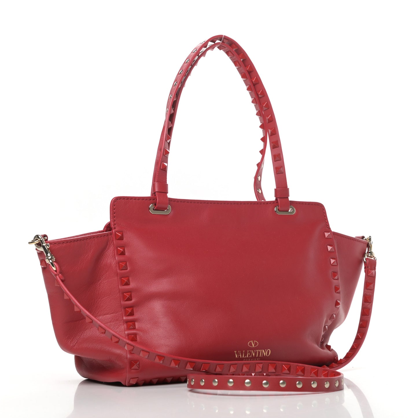 Vitello Monochrome Small Rockstud Tote Rosso Valentino