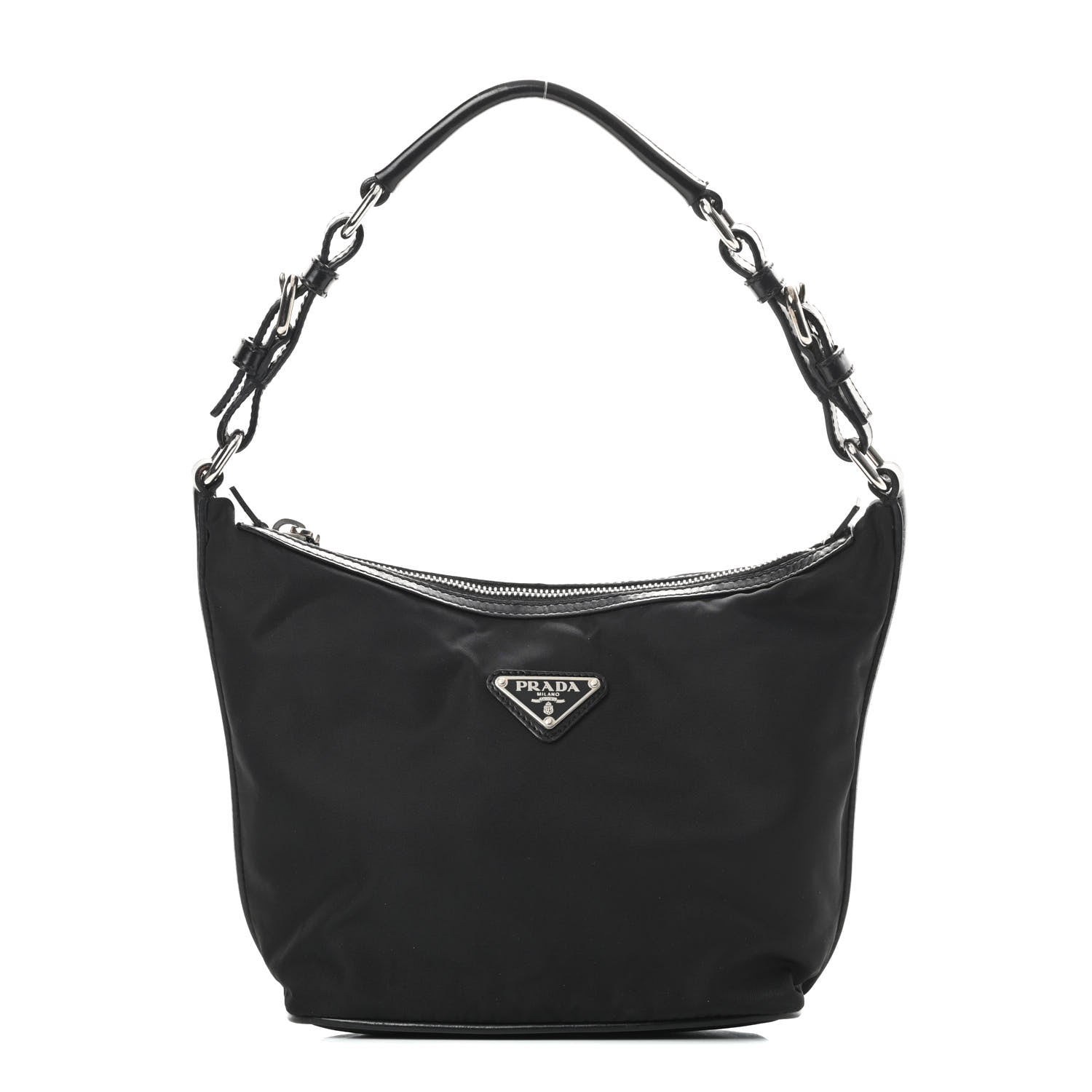 Prada Tessuto Nylon Calfskin Hobo Black 1 of 10