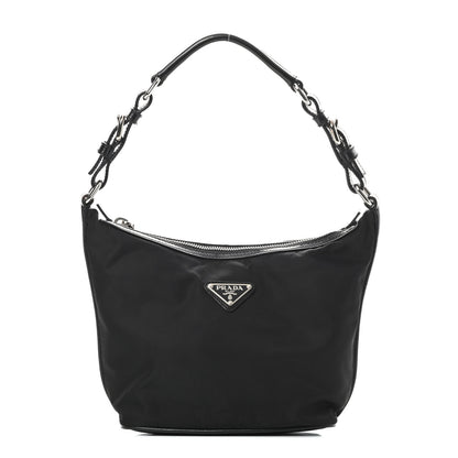 Prada Tessuto Nylon Calfskin Hobo Black 1 of 10