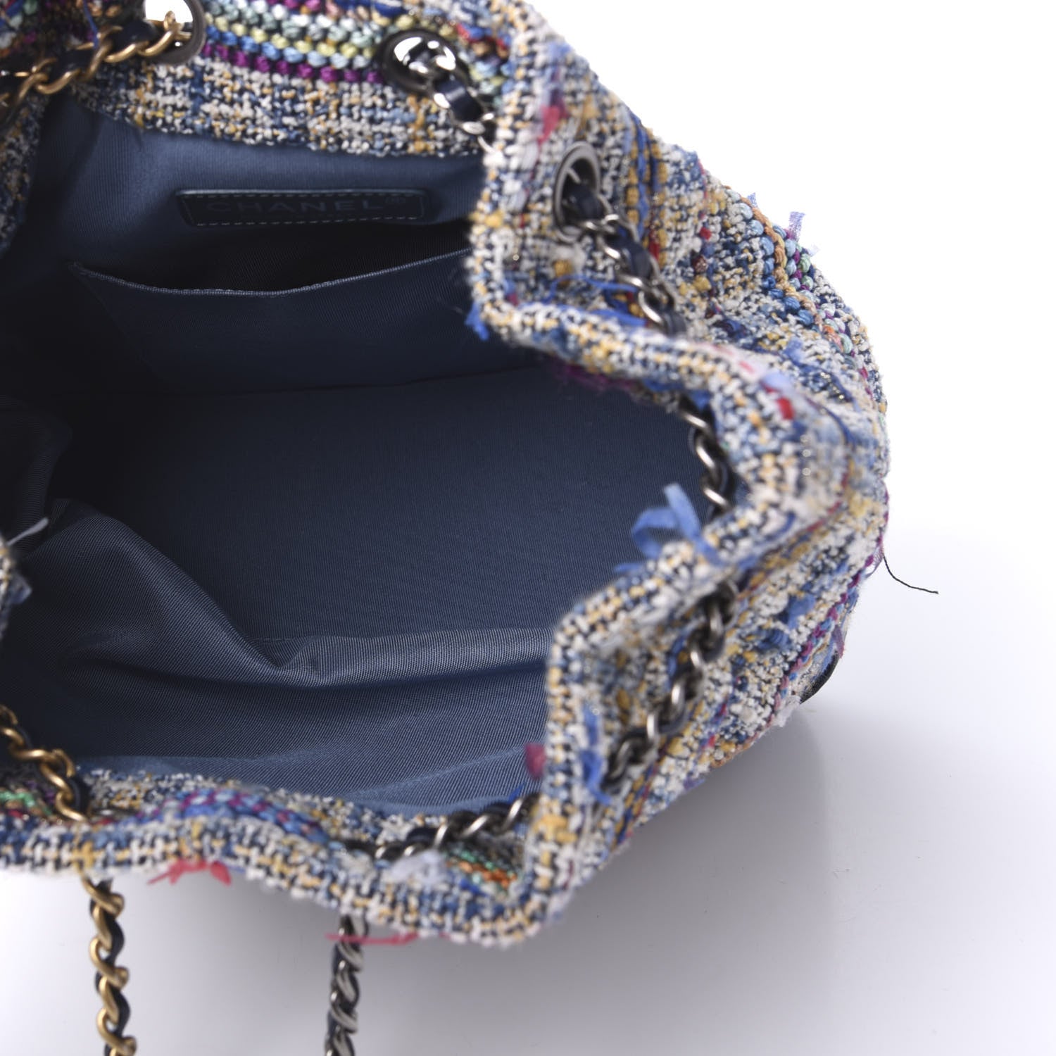 Chanel Tweed Calfskin Quilted Gabrielle Backpack Blue Gold Red White 4 of 9