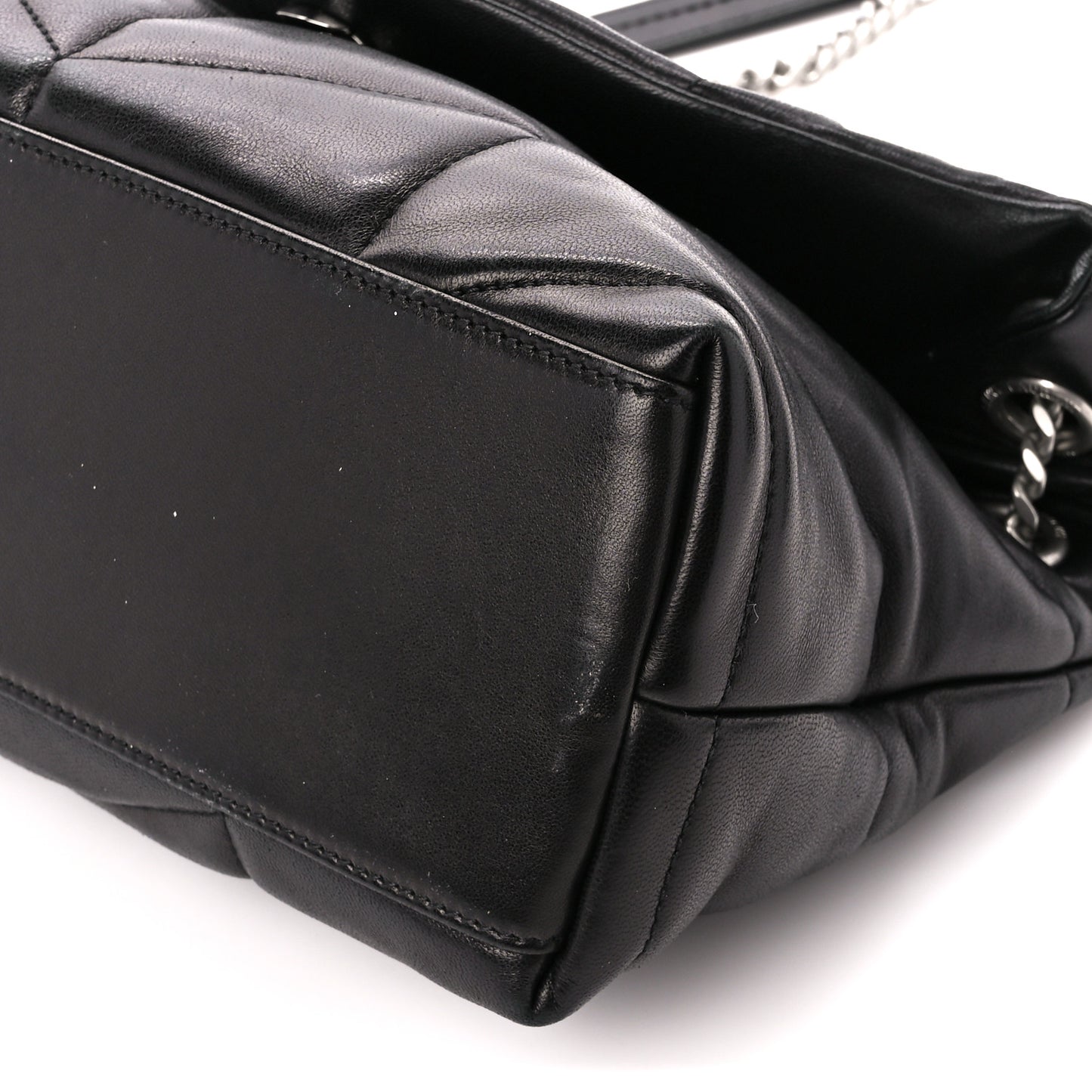 Lambskin Quilted Small Loulou Puffer Monogram Chain Satchel Black