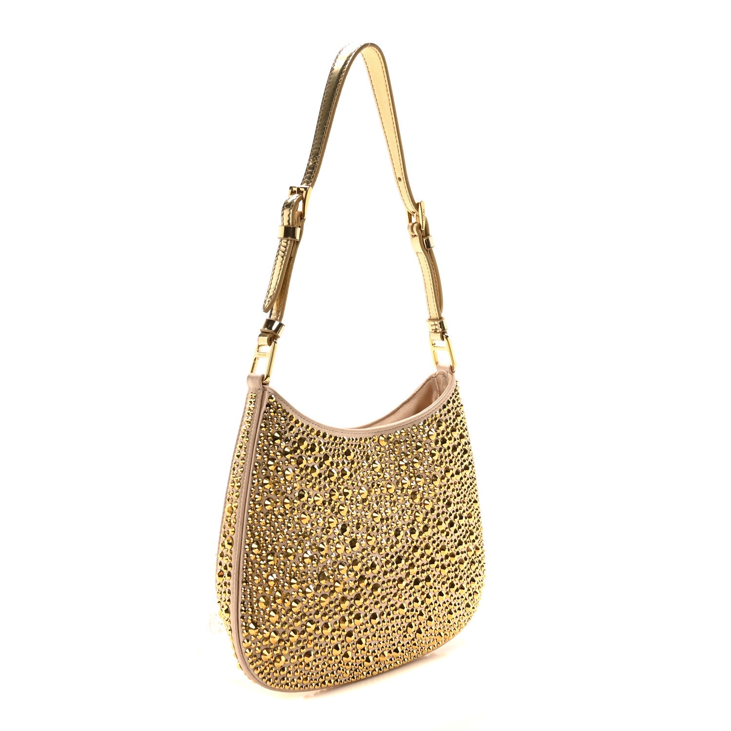 Prada Satin Crystal Cleo Adjustable Strap Shoulder Bag Platino 3 of 9