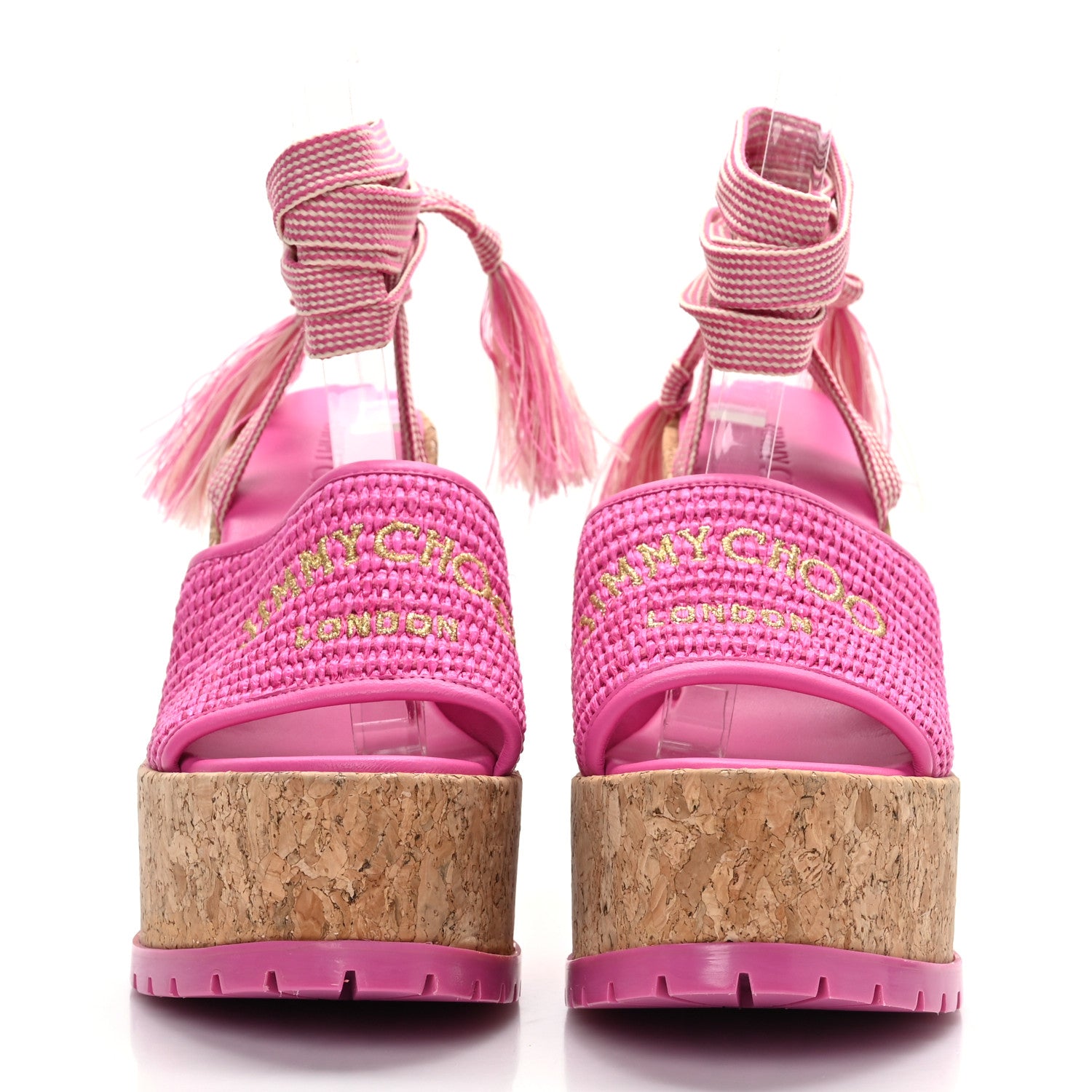 Jimmy Choo Raffia Embroidered Gal 130 Wedge Sandals 40 Fuchsia 2 of 7