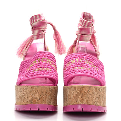 Jimmy Choo Raffia Embroidered Gal 130 Wedge Sandals 40 Fuchsia 2 of 7