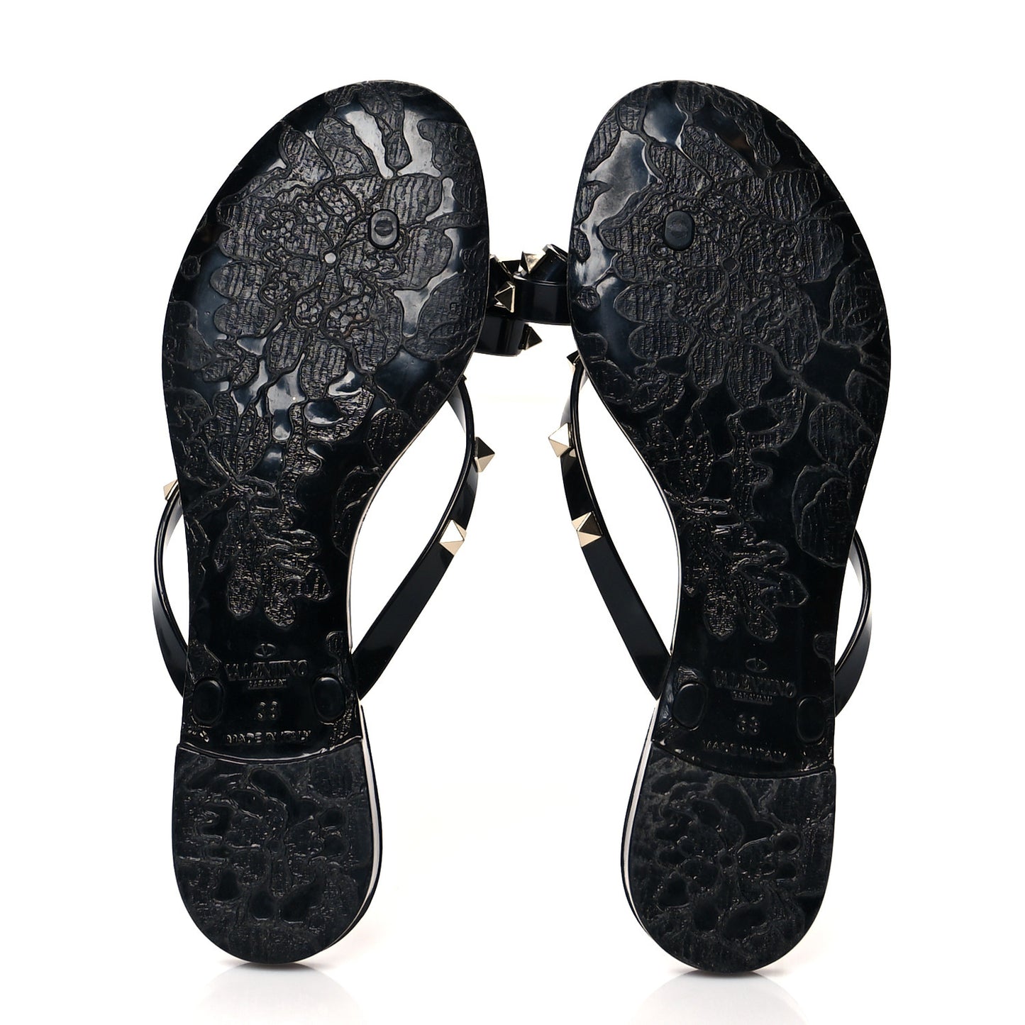 PVC Jelly Rockstud Bow Thong Sandals 38 Black